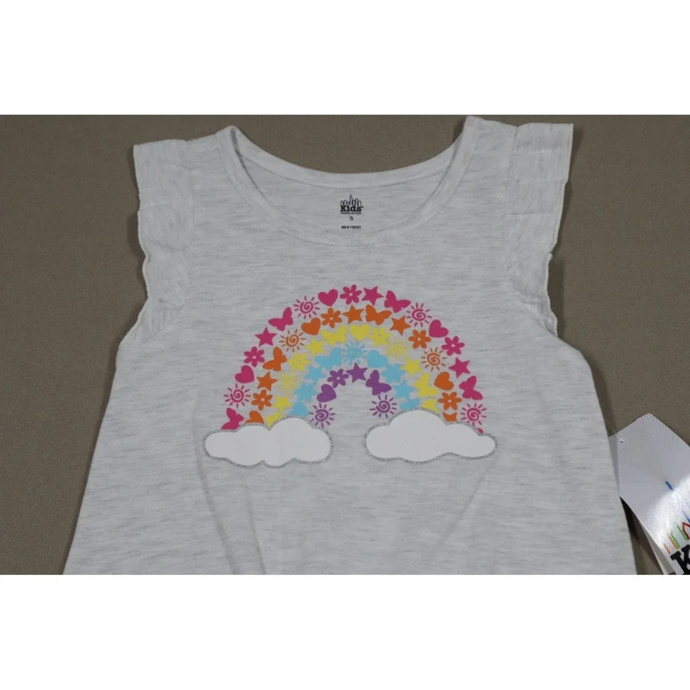 Kids Headquarters Girls Flutter Sleeve Rainbow T-shirt‎ and French Terry Shorts